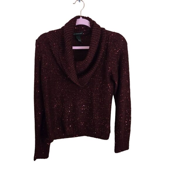 Inc international Concept Jubilant Burgundy Holiday Sequined Cowl Neck Size L - Picture 1 of 4